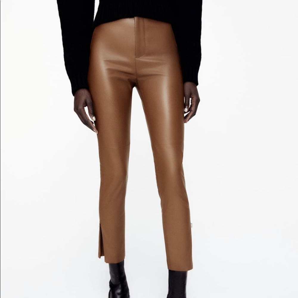 Zara faux leather leggings M Brown NWT